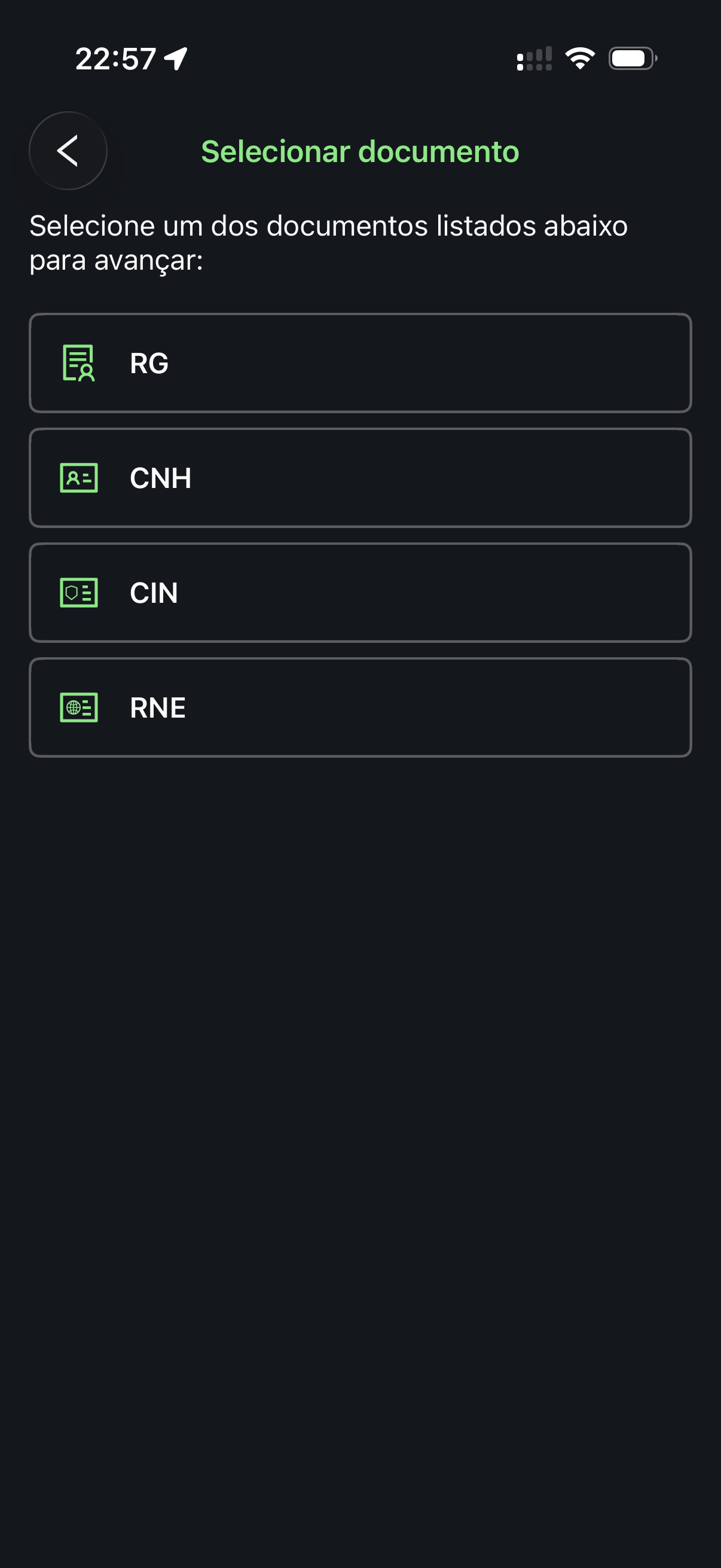 Escolher tipo de documento