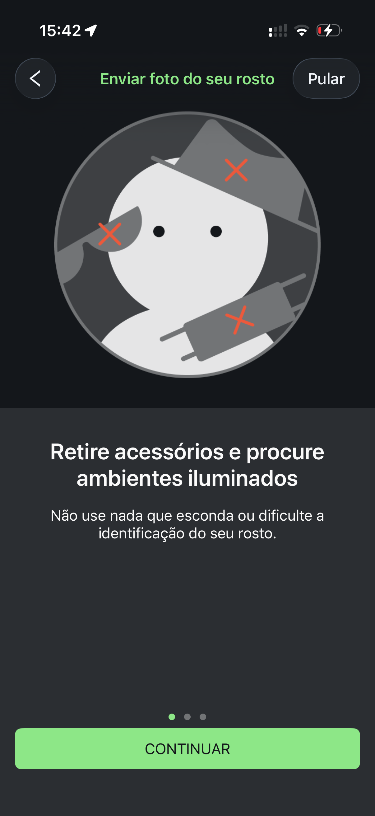 Instruções para selfie