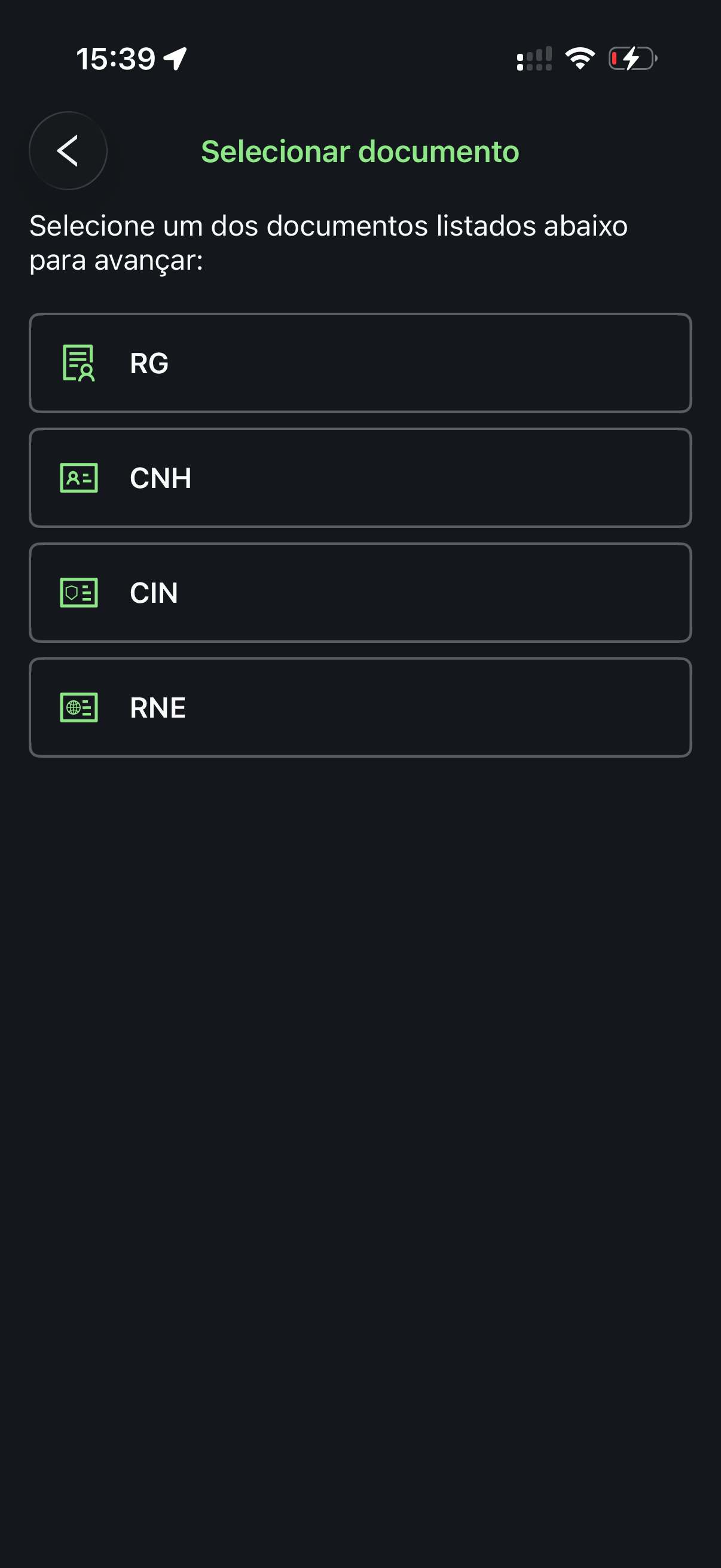 Escolher tipo de documento