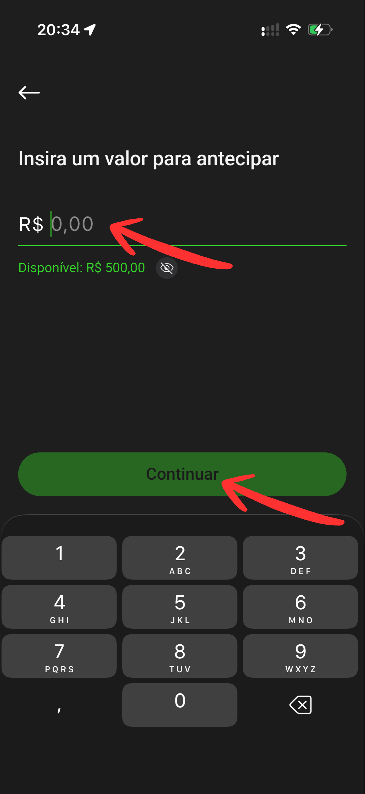 Inserir valor da antecipação