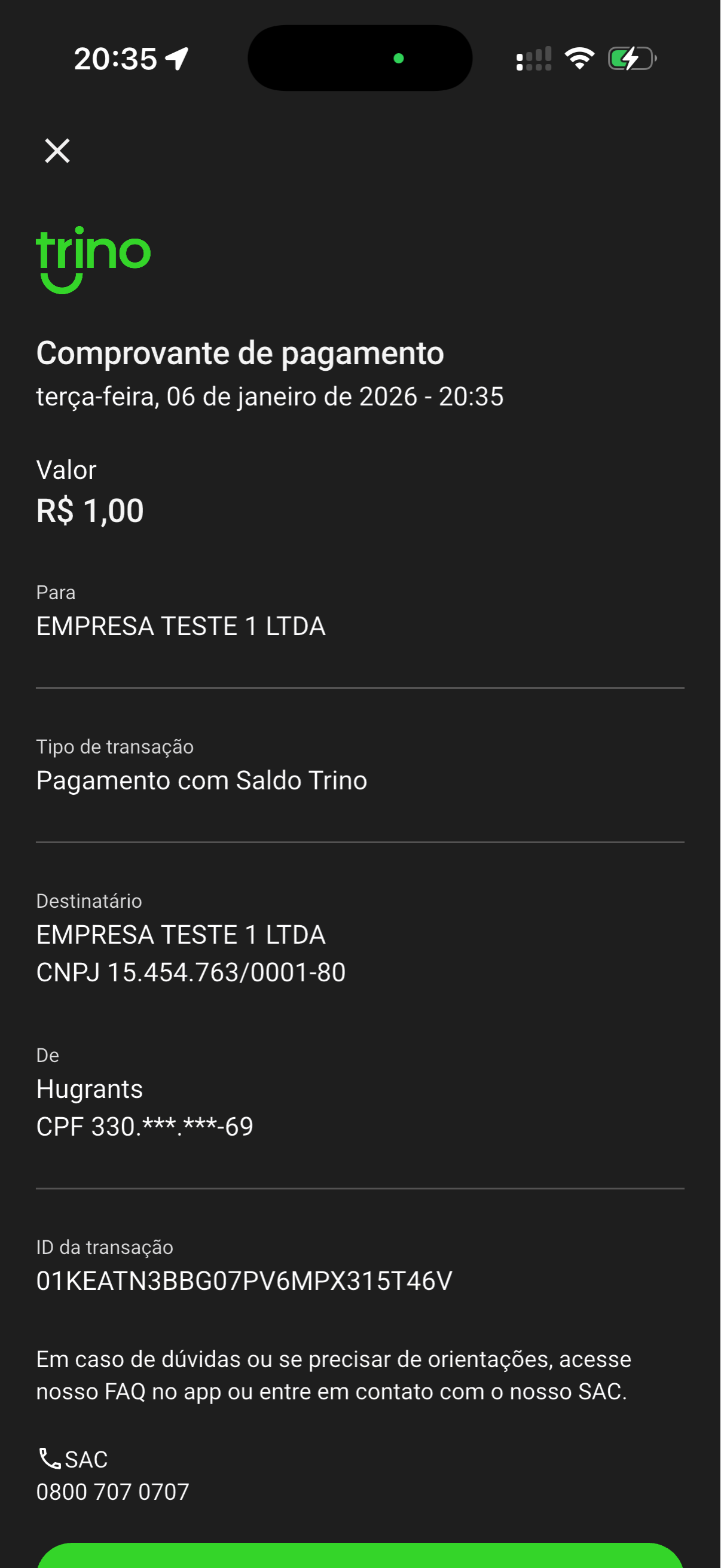 Comprovante de pagamento